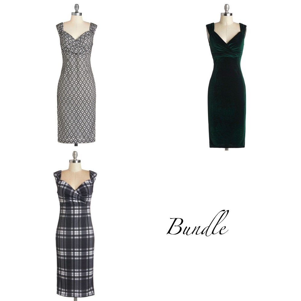 BUNDLE Lady Love Song 1.Velvet Green 2.Plaid B&W 3.Diamond B&W Midi Dresses